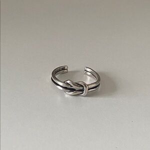 Silver love Knot Adjustable Ring 925 SS double rope oxidized commitment ring